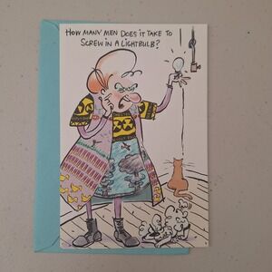 Vintage Funny Carlton Cards "How Many Men To Screw In A Lightbulb" Greeting Card